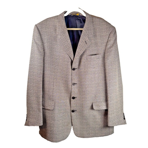 Vintage‎ Men's Europa Glen Check Plaid Sport Coat Four Button Jacket 44L USA - Picture 1 of 15